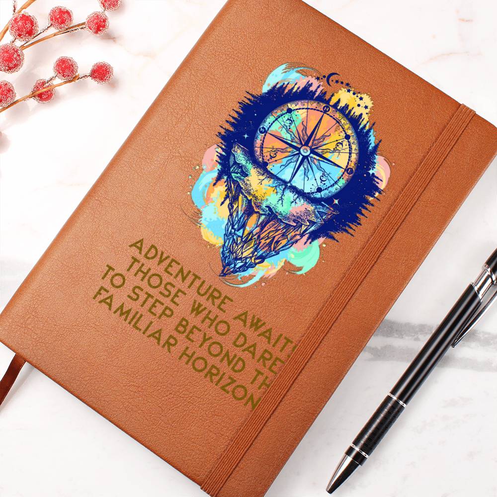 Adventure Awaits leather journal, product detail image