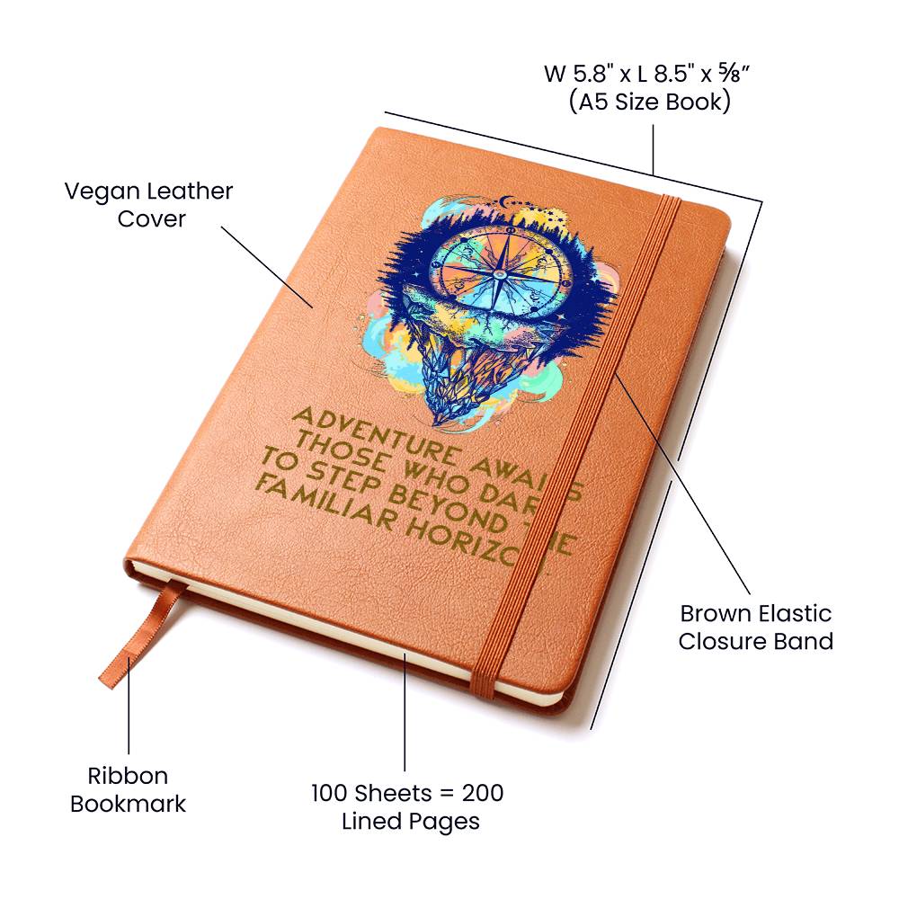 Adventure Awaits leather journal, alternate presentation image