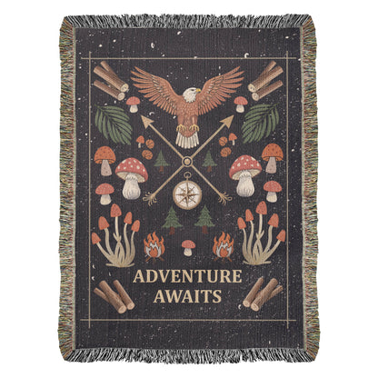 Adventure Awaits woven blanket, front product view