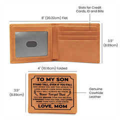 To My Son Stand Tall Black Leather Wallet