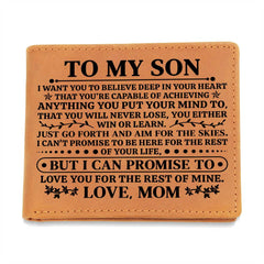 To My Son Promise Black Leather Wallet