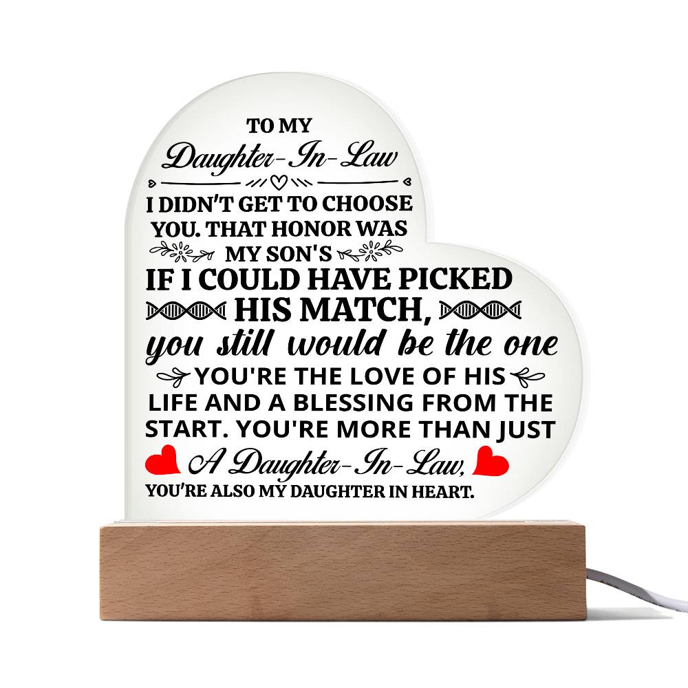 To My Daughter-in-Law Honor Acrylic Heart Plaque