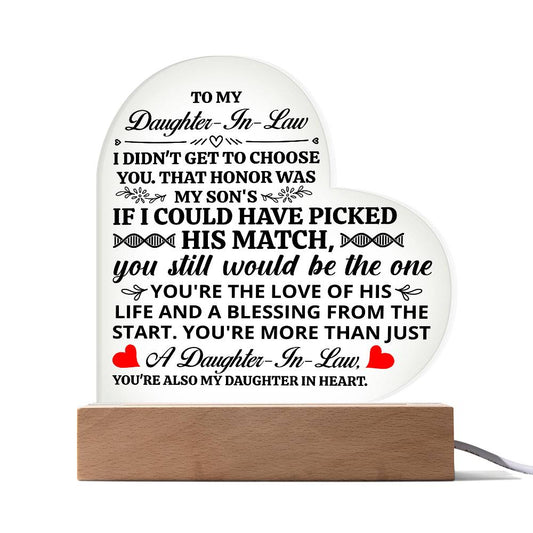To My Daughter-in-Law Honor Acrylic Heart Plaque