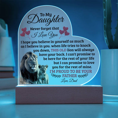 To My Daughter Old Lion Acrylic Heart Plaque