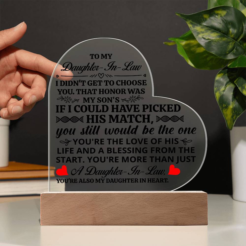 To My Daughter-in-Law Honor Acrylic Heart Plaque