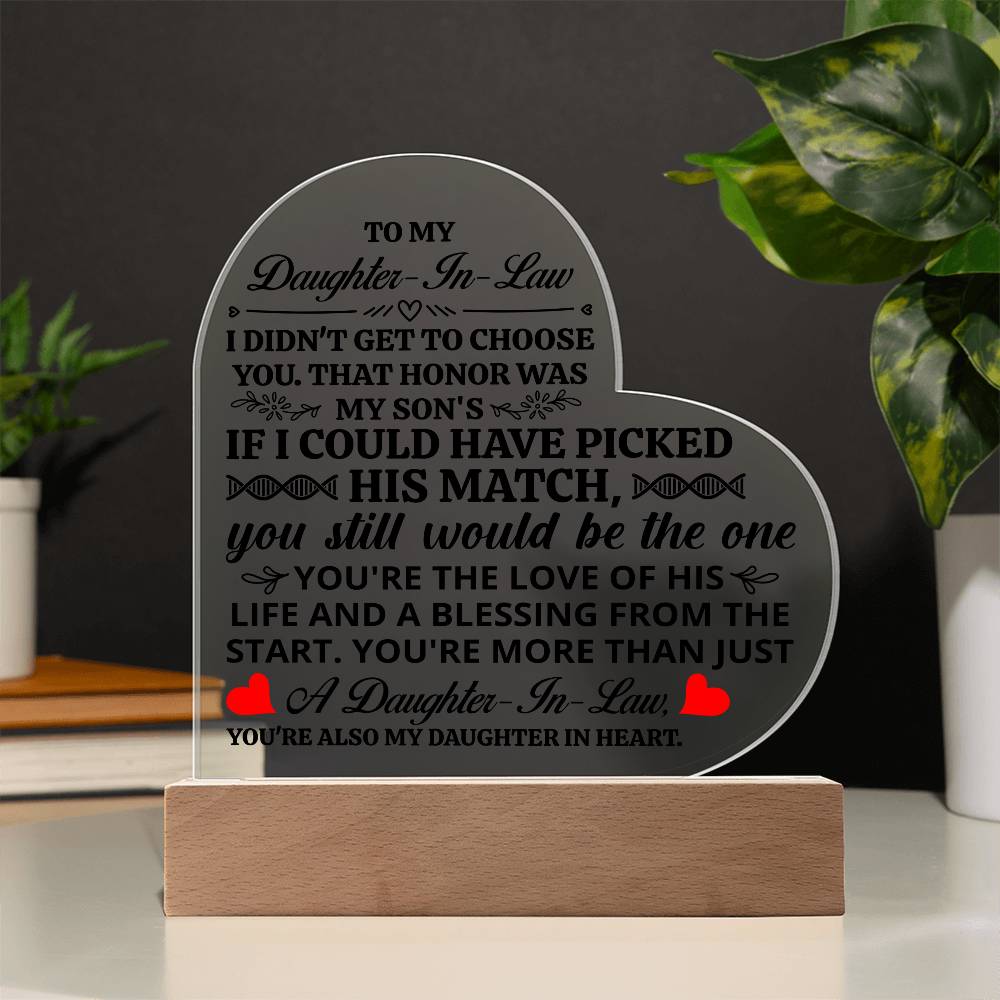 To My Daughter-in-Law Honor Acrylic Heart Plaque