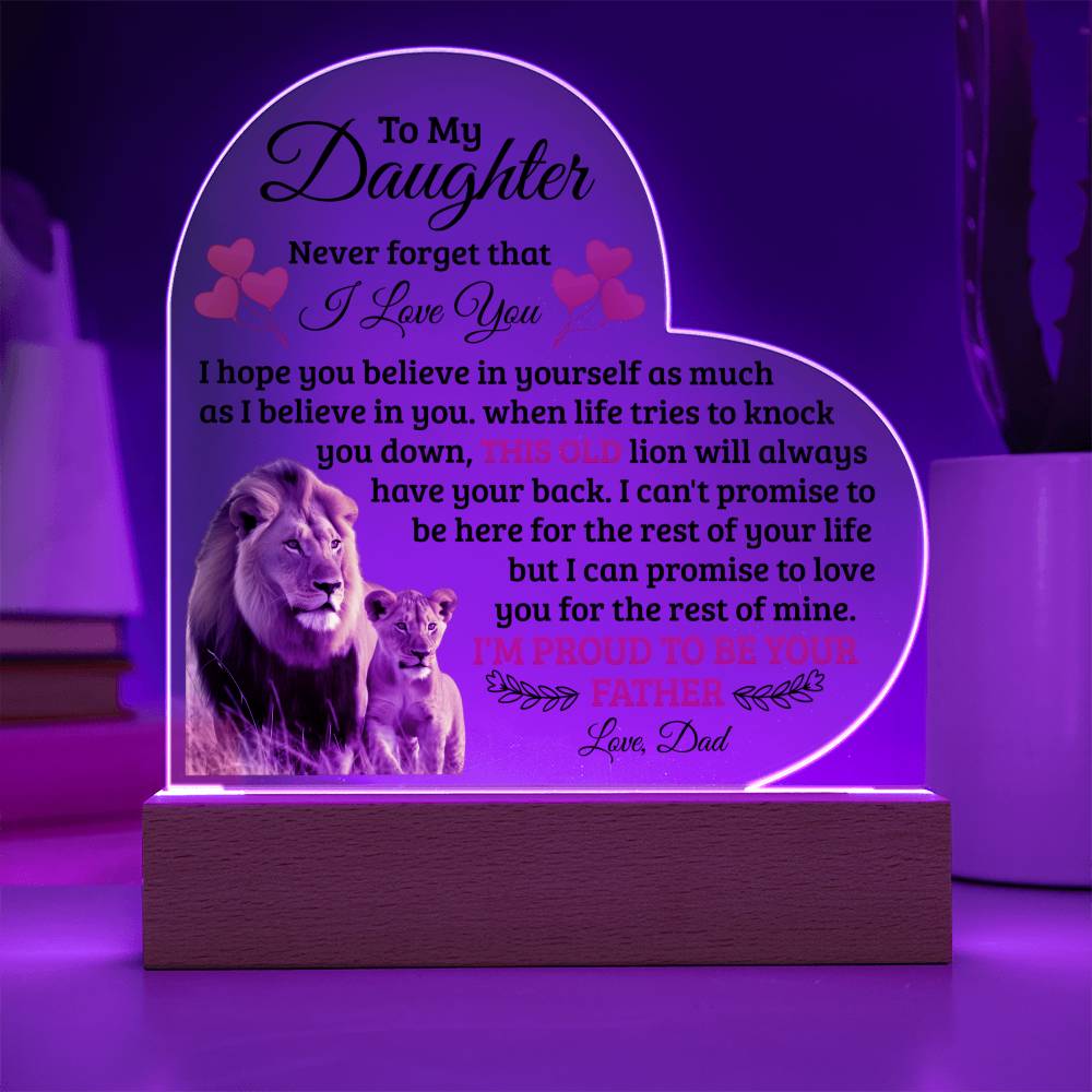 To My Daughter Old Lion Acrylic Heart Plaque