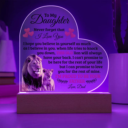 To My Daughter Old Lion Acrylic Heart Plaque