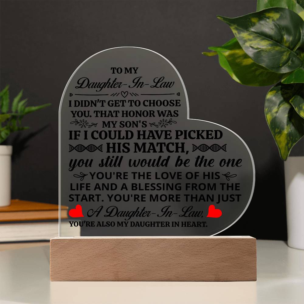To My Daughter-in-Law Honor Acrylic Heart Plaque