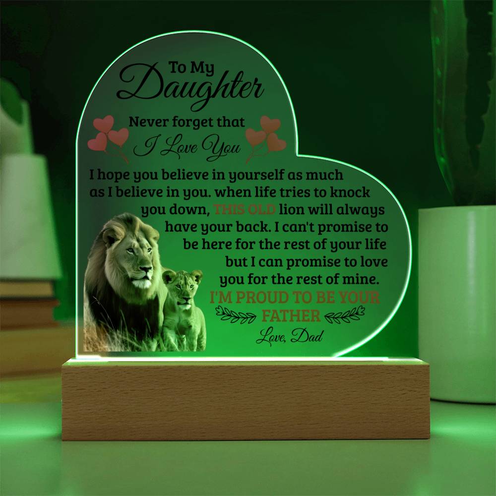 To My Daughter Old Lion Acrylic Heart Plaque