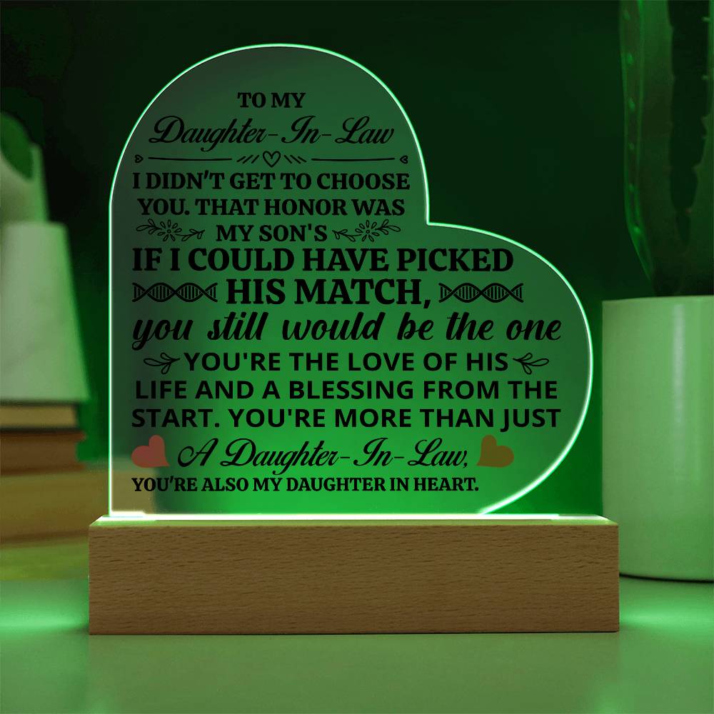 To My Daughter-in-Law Honor Acrylic Heart Plaque