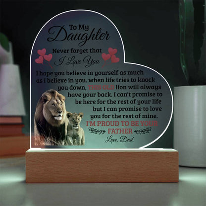 To My Daughter Old Lion Acrylic Heart Plaque