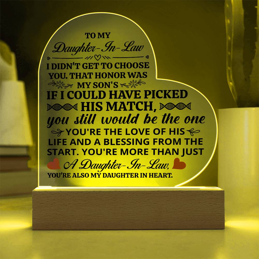 To My Daughter-in-Law Honor Acrylic Heart Plaque